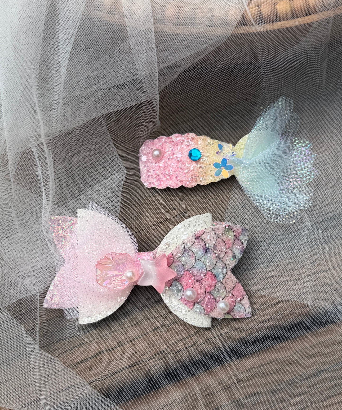 Mermaid Tail Hair Clip Set | Pick a Pair of Iridescent Sequin Bows | Sparkly Under the Sea Toddler Accessories
