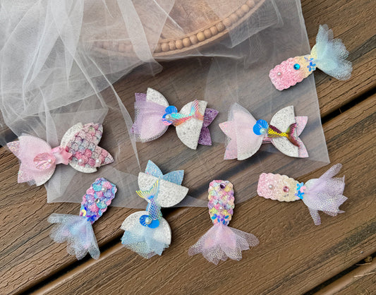 Mermaid Tail Hair Clip Set | Pick a Pair of Iridescent Sequin Bows | Sparkly Under the Sea Toddler Accessories