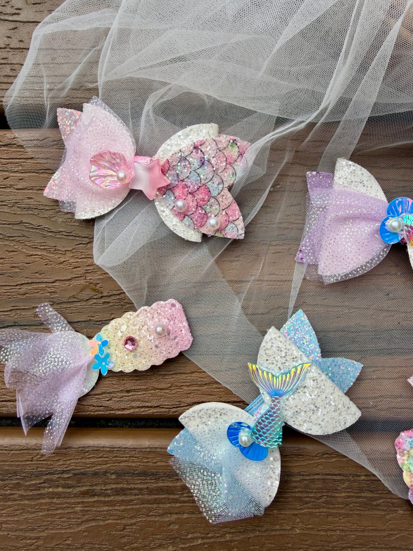 Mermaid Tail Hair Clip Set | Pick a Pair of Iridescent Sequin Bows | Sparkly Under the Sea Toddler Accessories