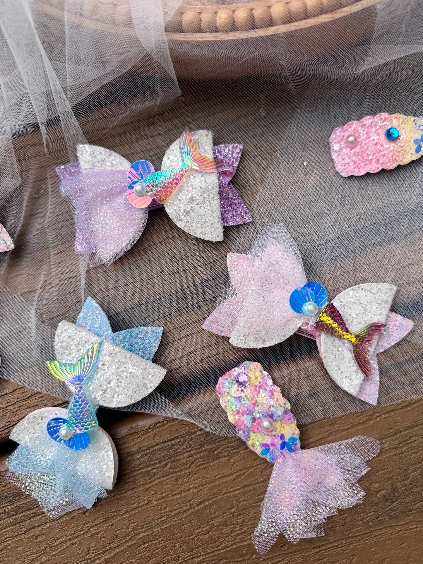 Mermaid Tail Hair Clip Set | Pick a Pair of Iridescent Sequin Bows | Sparkly Under the Sea Toddler Accessories