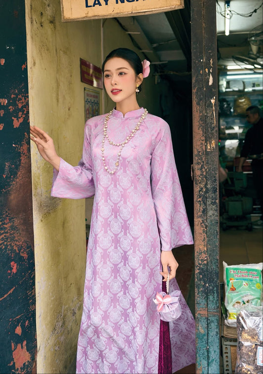 Lavender Purple Ao Dai Vietnamese Traditional Dress • Handcrafted Tet Outfit • Elegant Heritage Attire Wedding Guest Dress