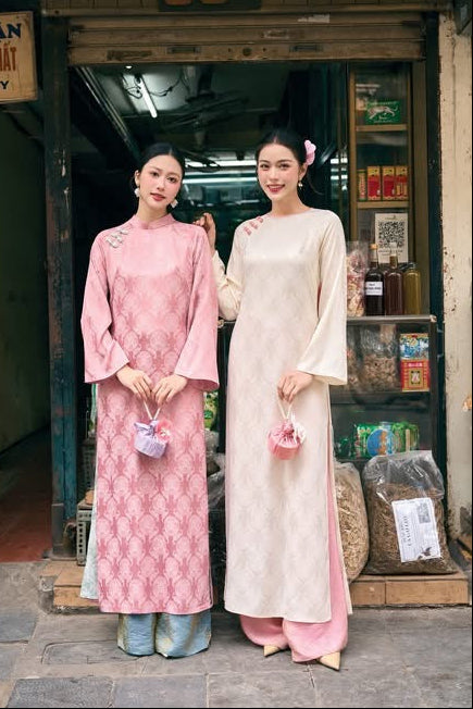 Pastel Ao Dai Vietnamese Traditional Dress with pants| Double Layer Handcrafted Tet Outfit • Elegant Heritage Wedding Guest Bridesmaid Dress
