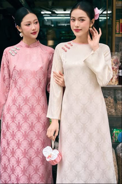 Pastel Ao Dai Vietnamese Traditional Dress with pants| Double Layer Handcrafted Tet Outfit • Elegant Heritage Wedding Guest Bridesmaid Dress