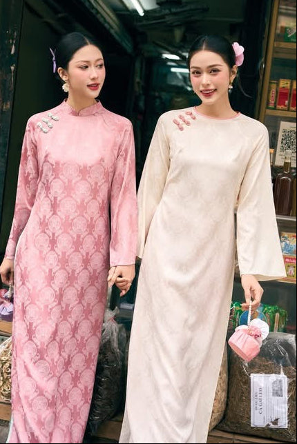 Pastel Ao Dai Vietnamese Traditional Dress with pants| Double Layer Handcrafted Tet Outfit • Elegant Heritage Wedding Guest Bridesmaid Dress