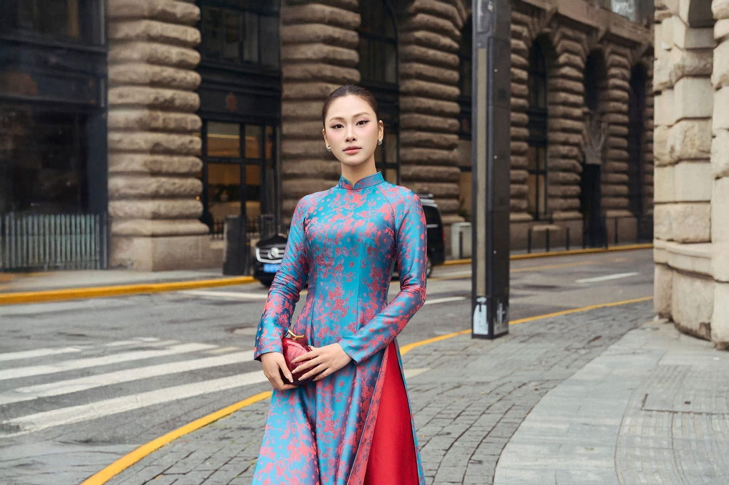 Teal Blue Silk Ao Dai Set • Traditional Vietnamese Long Dress with pants • Elegant Tết Holiday & Tea Ceremony Outfit