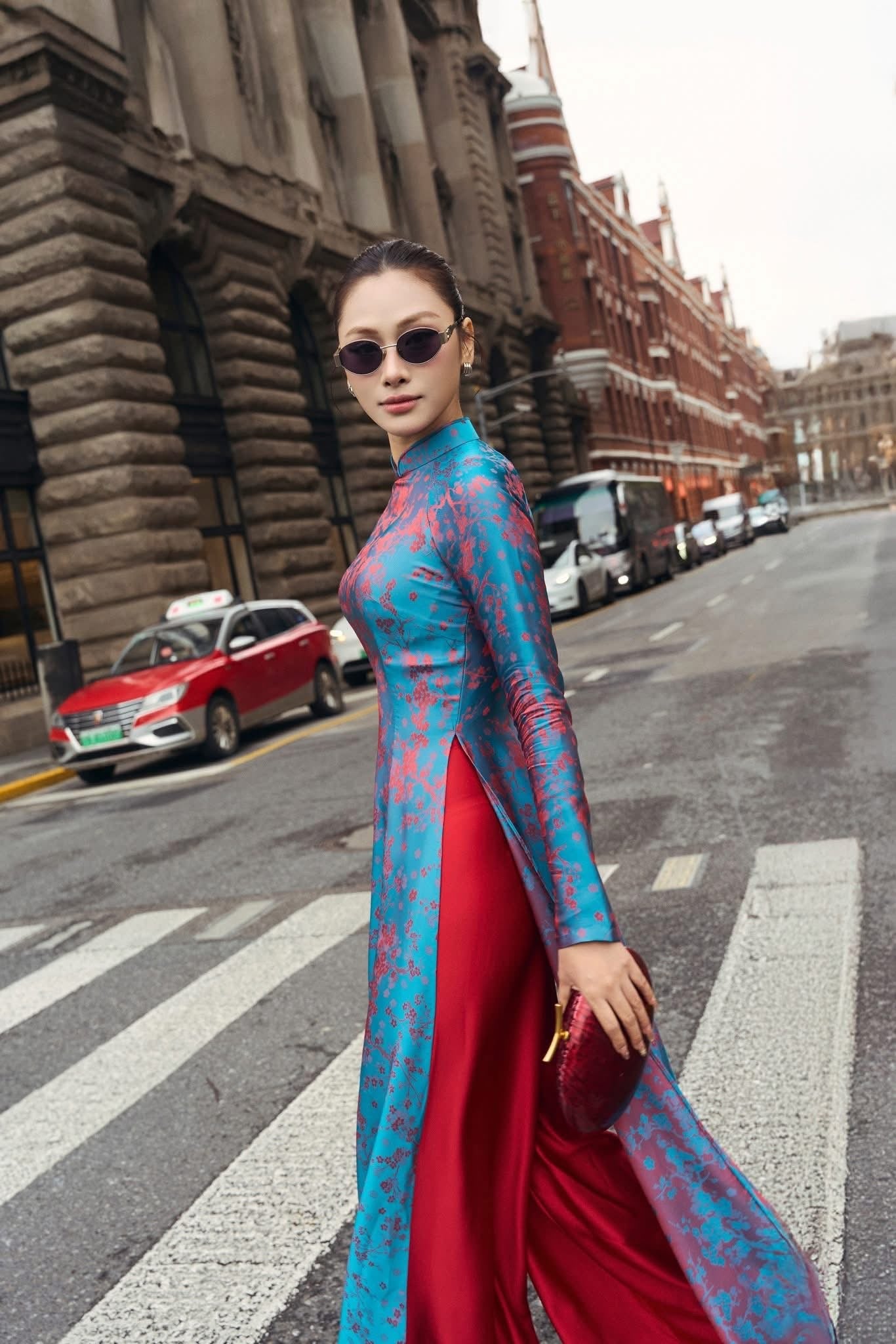 Teal Blue Silk Ao Dai Set • Traditional Vietnamese Long Dress with pants • Elegant Tết Holiday & Tea Ceremony Outfit