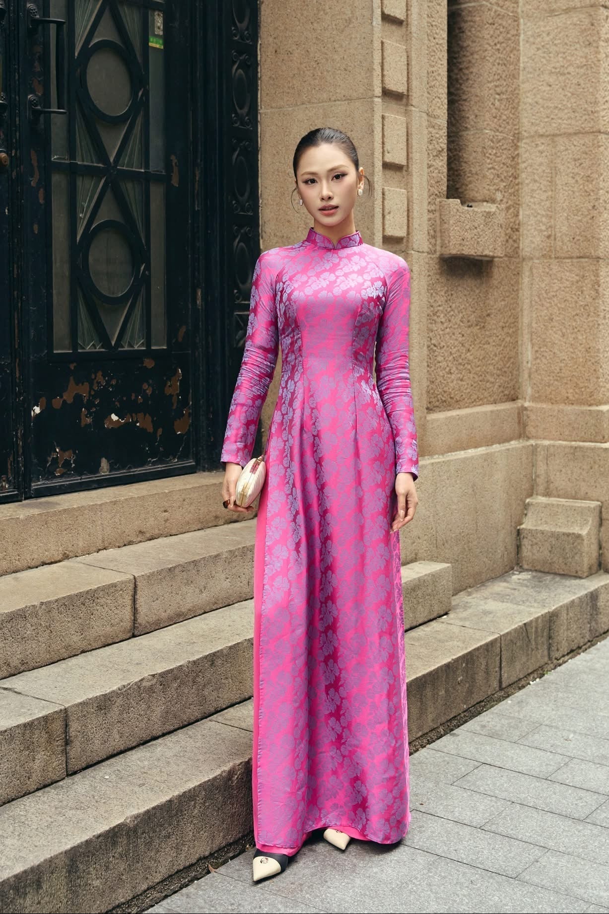 Pink Ao Dai Set • Traditional Vietnamese Long Dress with pants• Elegant Tết Holiday & Wedding Guest Attire