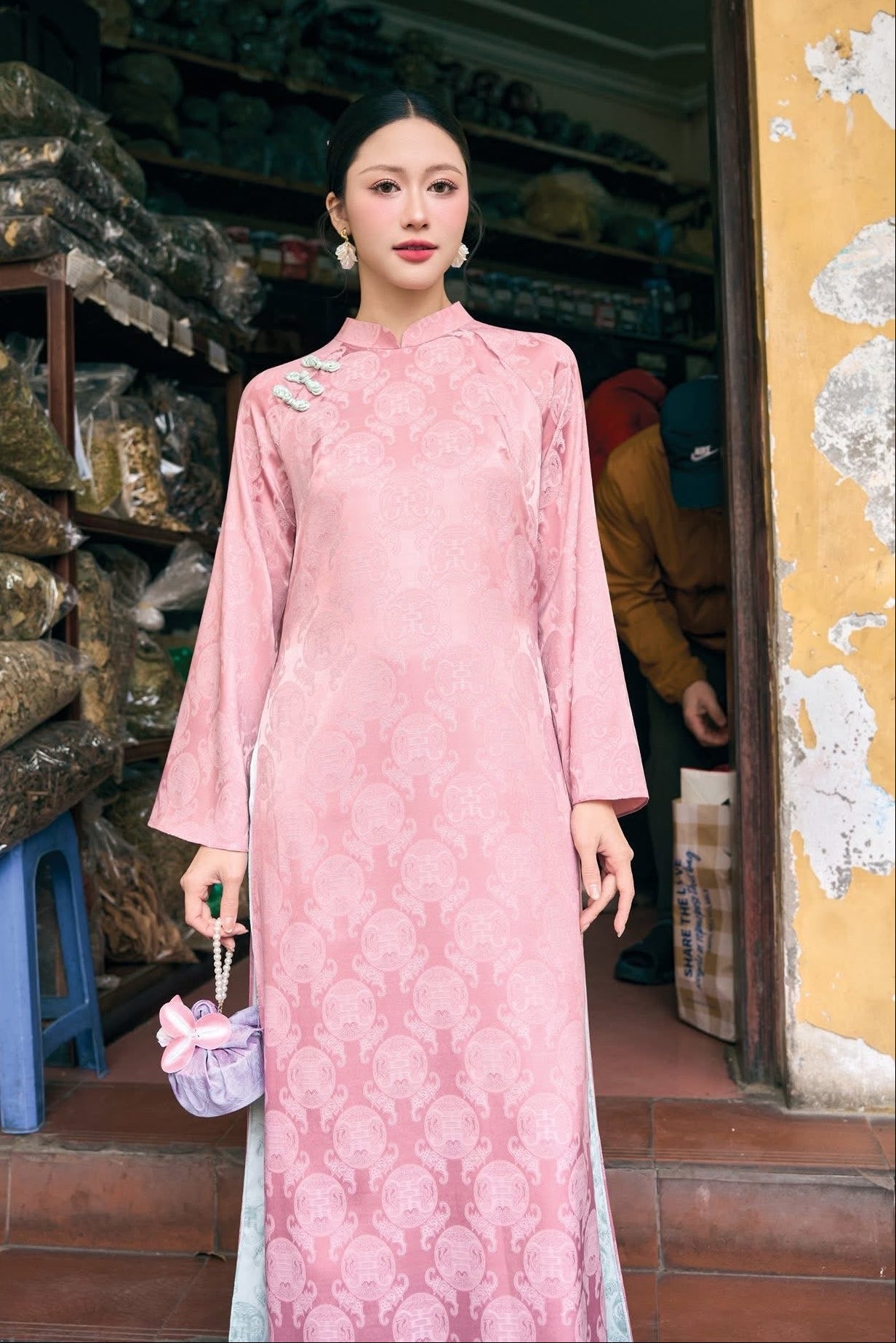 Pastel Ao Dai Vietnamese Traditional Dress with pants| Double Layer Handcrafted Tet Outfit • Elegant Heritage Wedding Guest Bridesmaid Dress