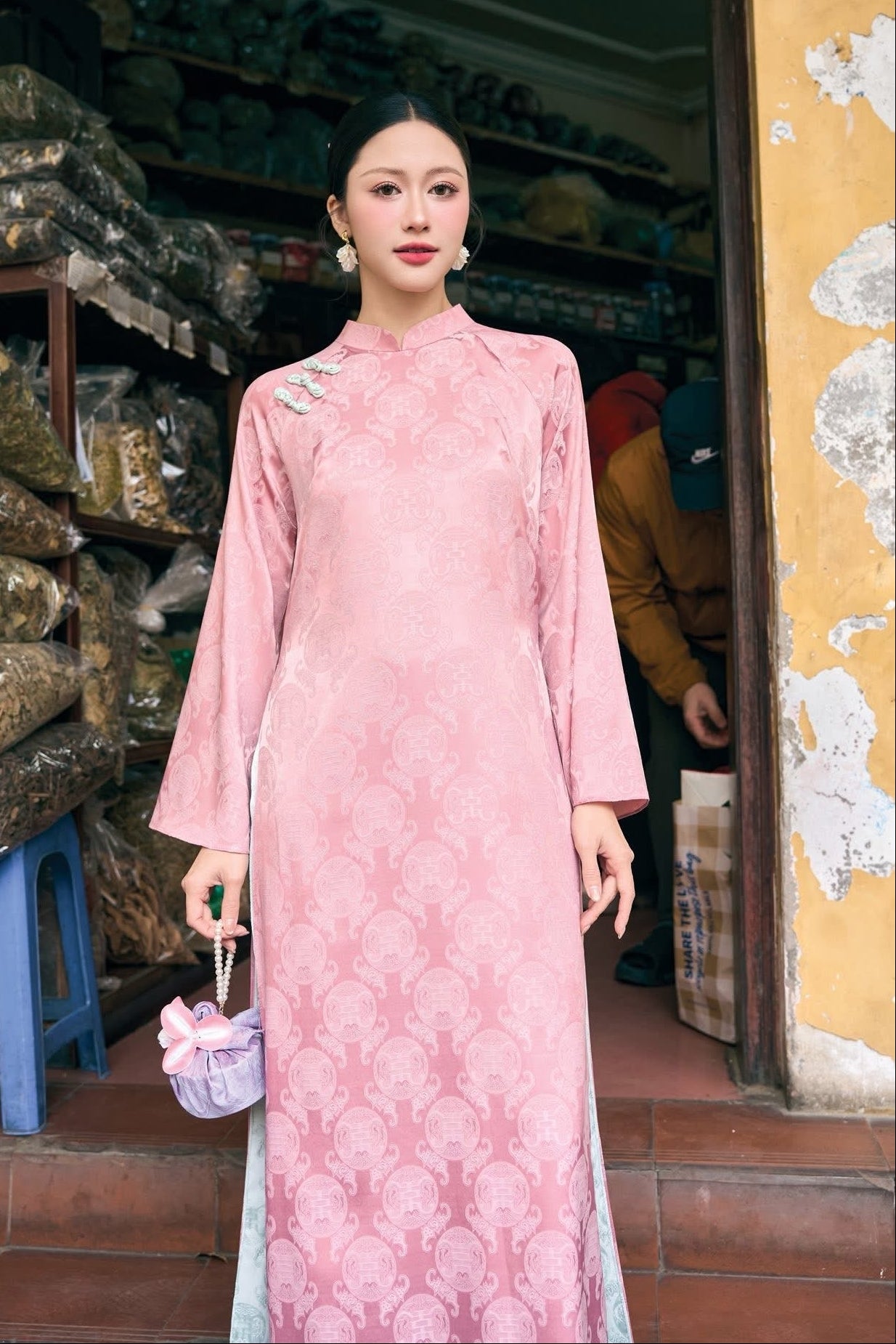 Pastel Ao Dai Vietnamese Traditional Dress with pants| Double Layer Handcrafted Tet Outfit • Elegant Heritage Wedding Guest Bridesmaid Dress