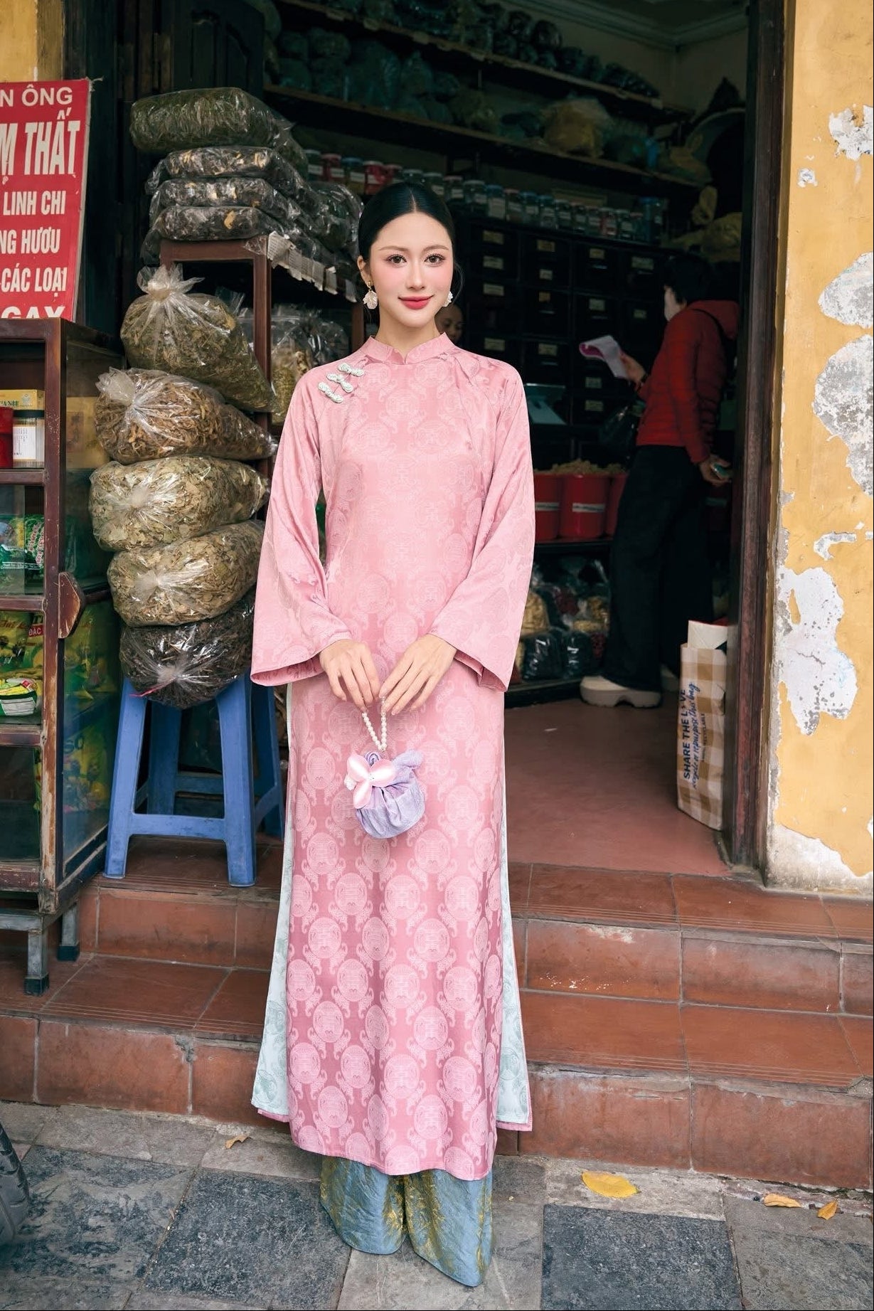 Pastel Ao Dai Vietnamese Traditional Dress with pants| Double Layer Ha – MINIKUTE