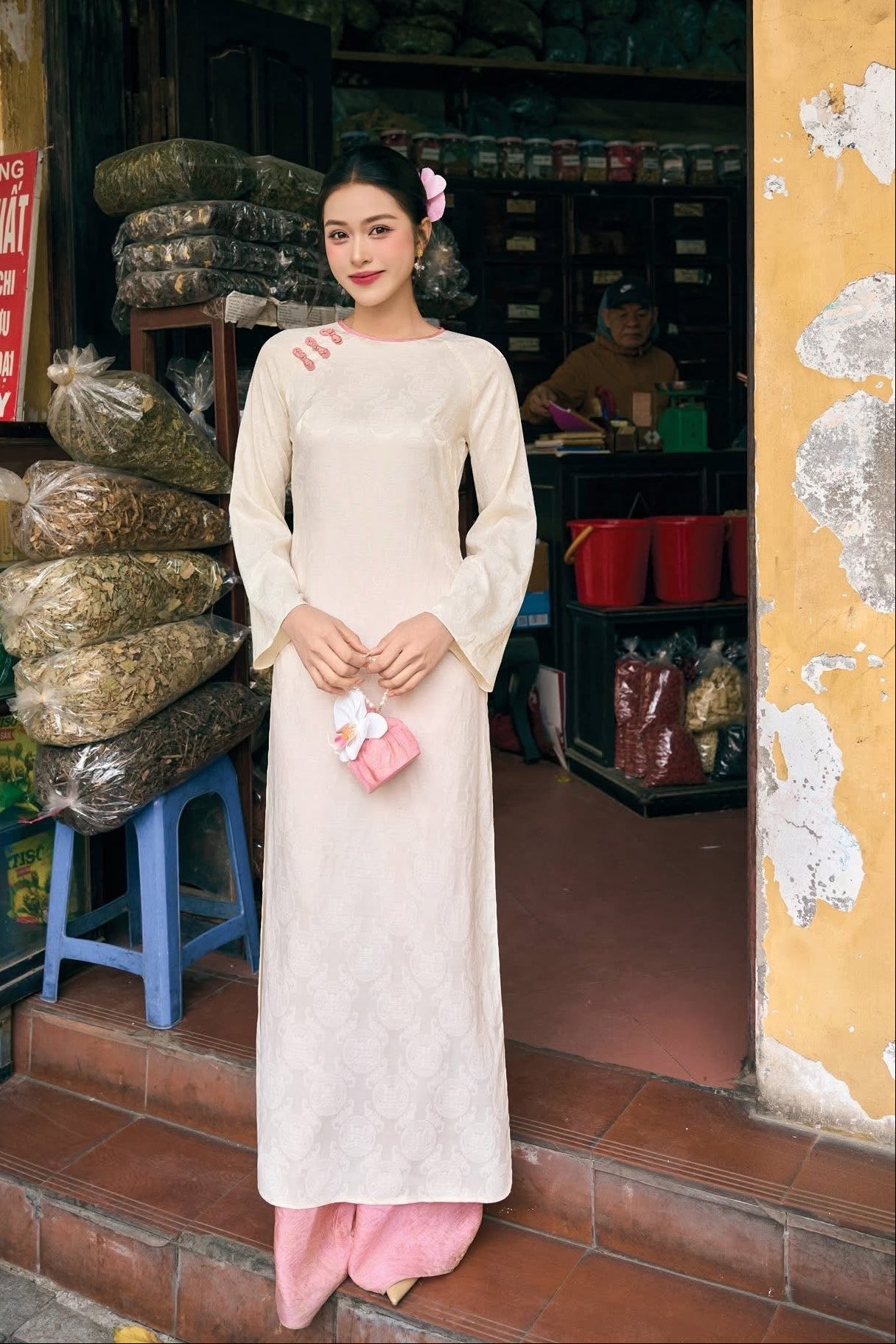 Pastel Ao Dai Vietnamese Traditional Dress with pants| Double Layer Handcrafted Tet Outfit • Elegant Heritage Wedding Guest Bridesmaid Dress