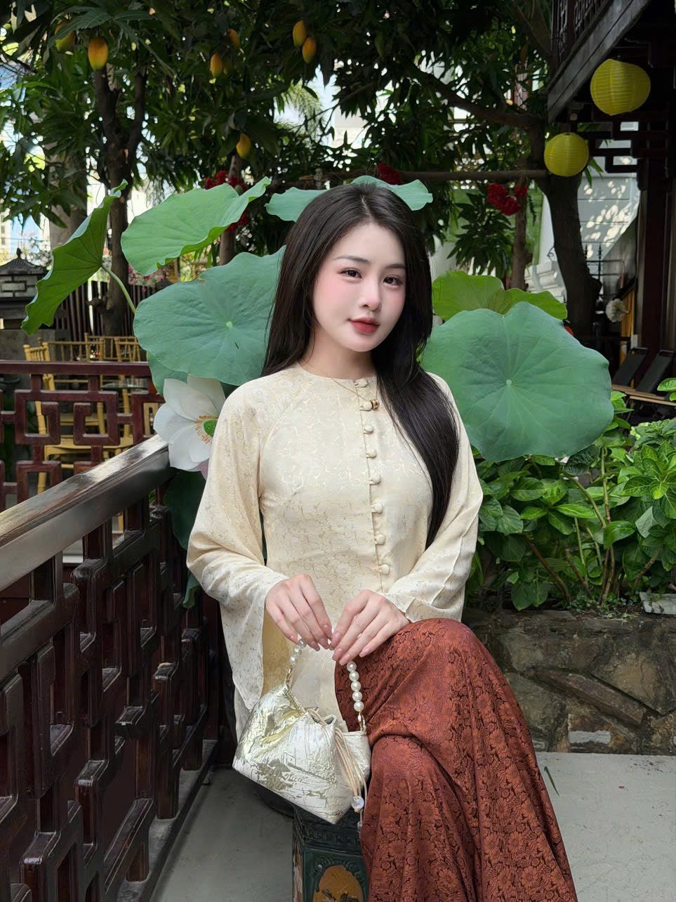 Vietnamese Áo Bà Ba Set - Cream Tunic with Pants | Vietnam Heritage Wear | Temple Outfit| Mid-Autumn Festival & Cultural Celebrations