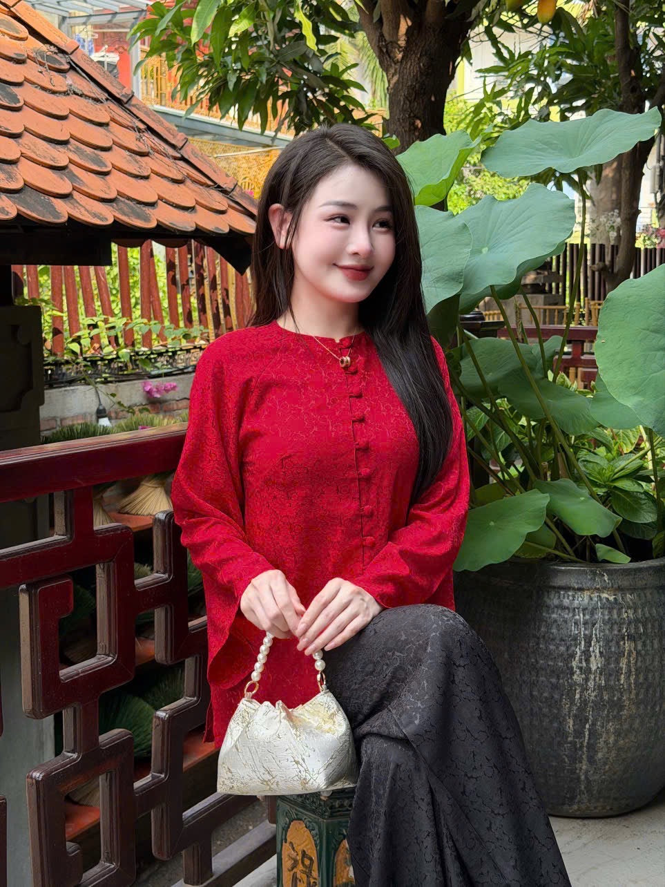 Red Áo Bà Ba Set with Pants | Lunar New Year (Tết) & Festivals outfit | Vietnam Heritage Wear