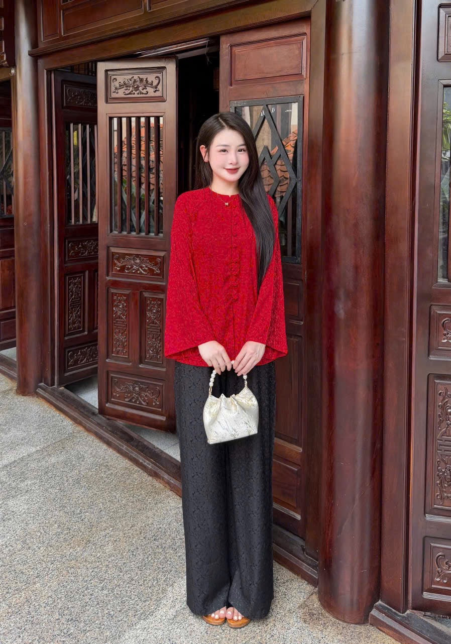 Red Áo Bà Ba Set with Pants | Lunar New Year (Tết) & Festivals outfit | Vietnam Heritage Wear