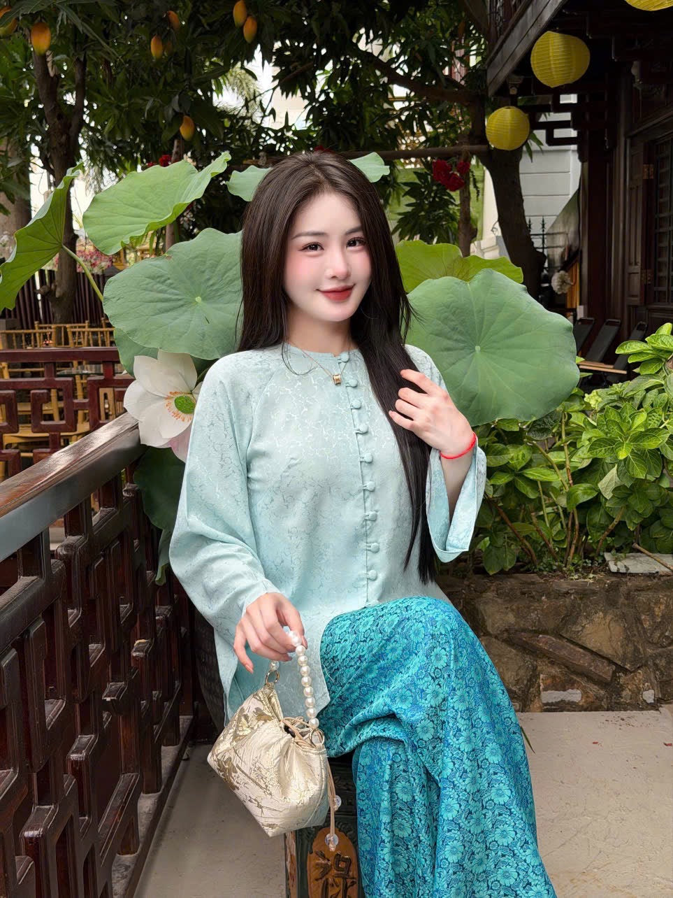 Traditional Vietnamese Áo Bà Ba Set - Blue Cultural Festivals & Temple Visits | Everyday Heritage Wear