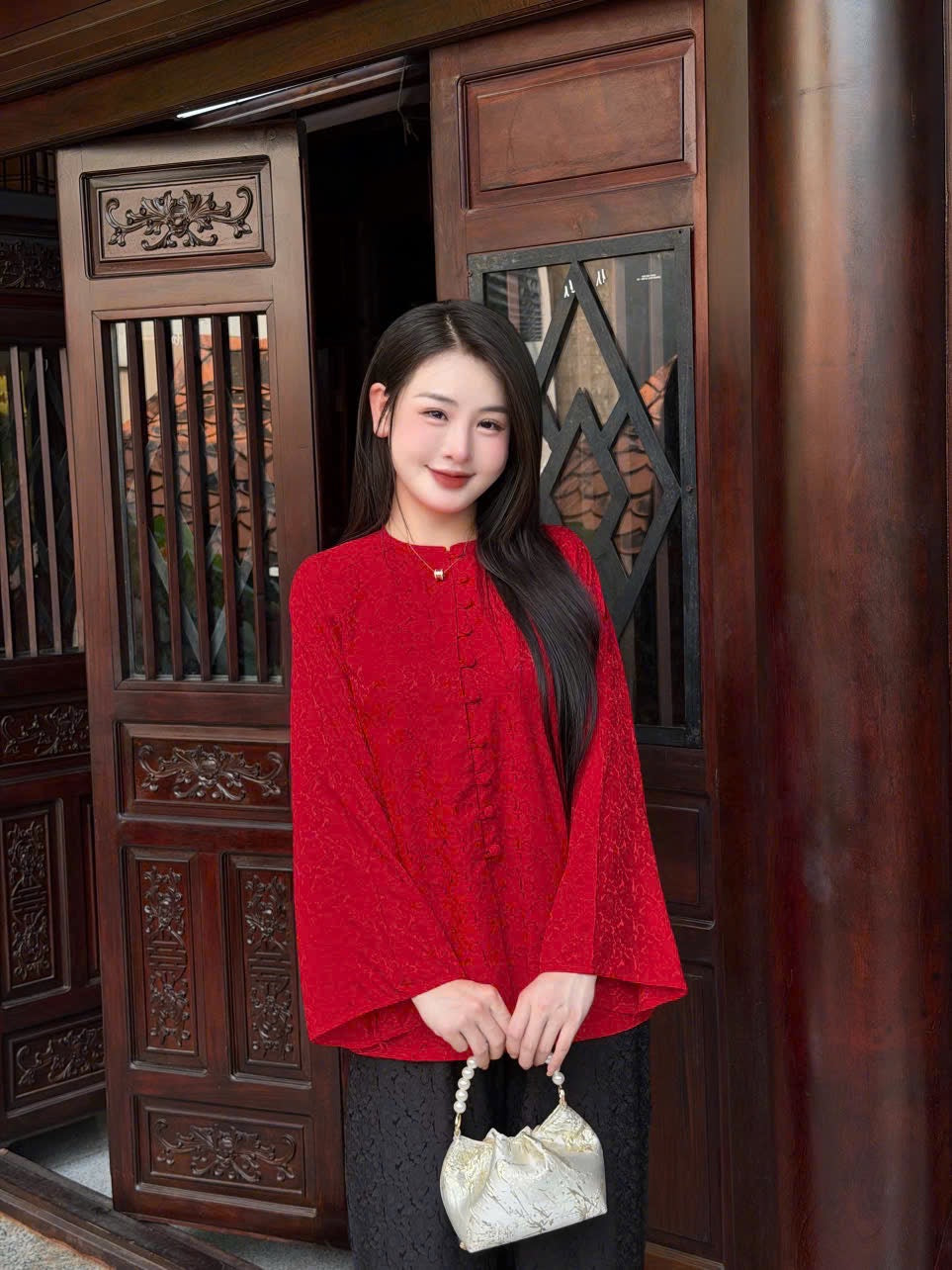 Red Áo Bà Ba Set with Pants | Lunar New Year (Tết) & Festivals outfit | Vietnam Heritage Wear