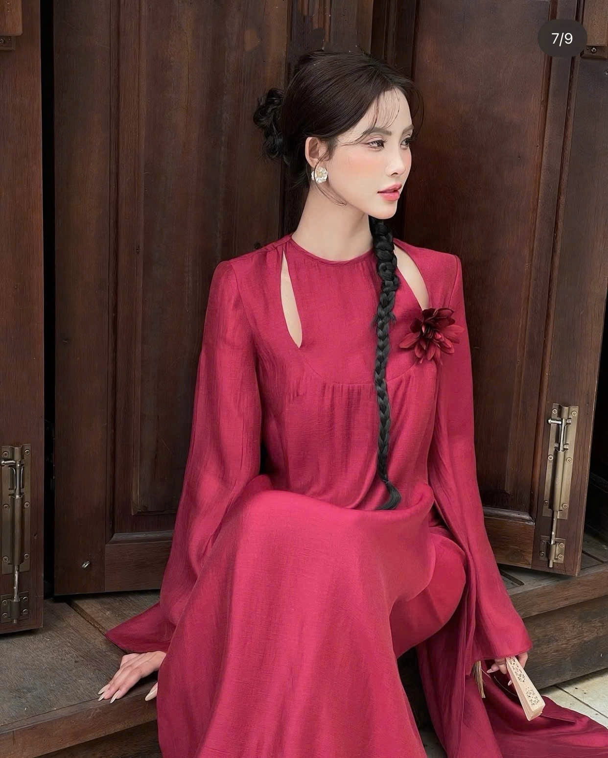Red Áo Dài Set - Vietnamese Dress | Loose Fit Flowing Tunic & Wide Pants | Tea Ceremony, Wedding Guest - Tết Outfit