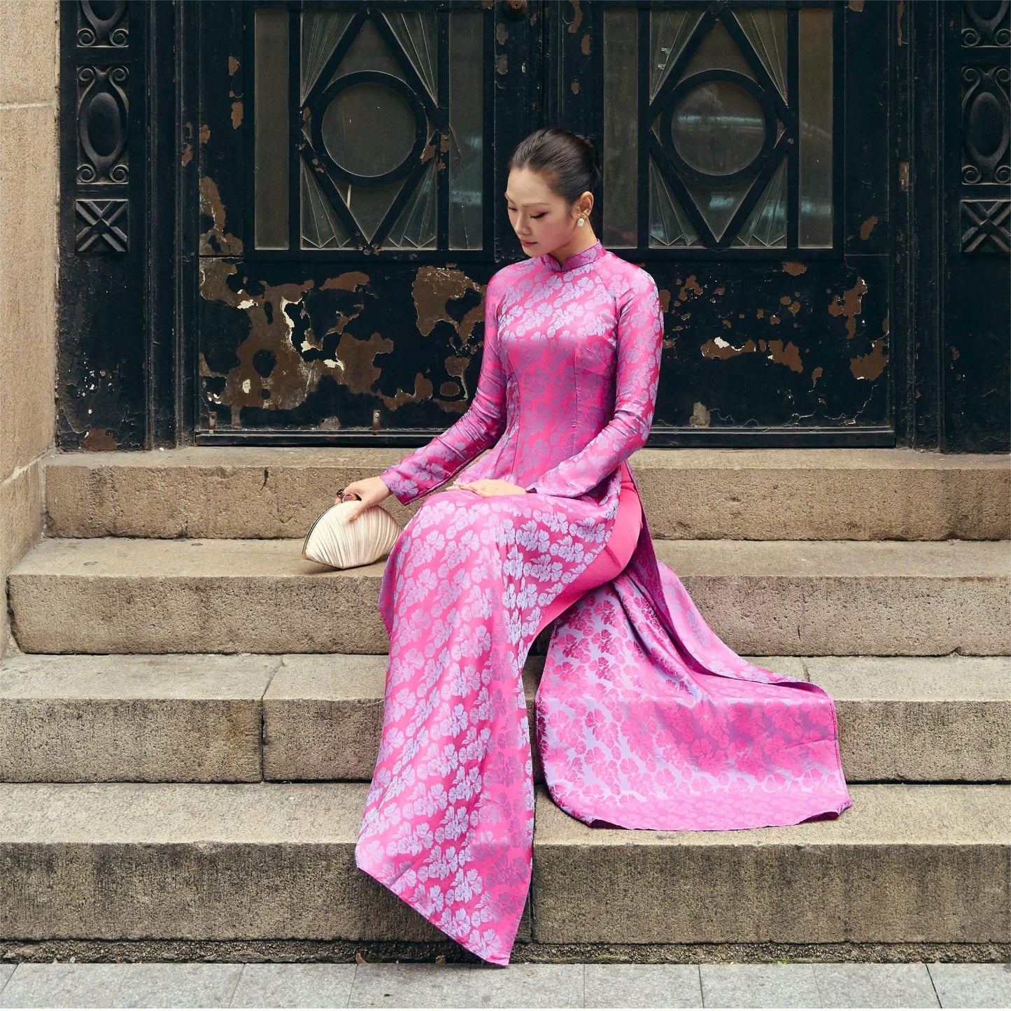 Pink Ao Dai Set • Traditional Vietnamese Long Dress with pants• Elegant Tết Holiday & Wedding Guest Attire