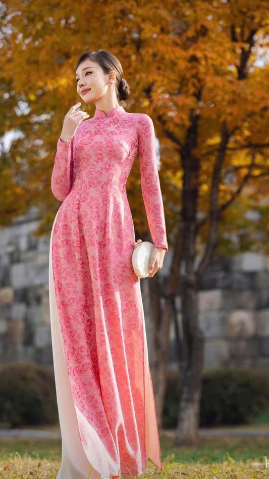 Pink Floral Áo Dài Set | Vietnamese Traditional Wedding Guest Outfit
