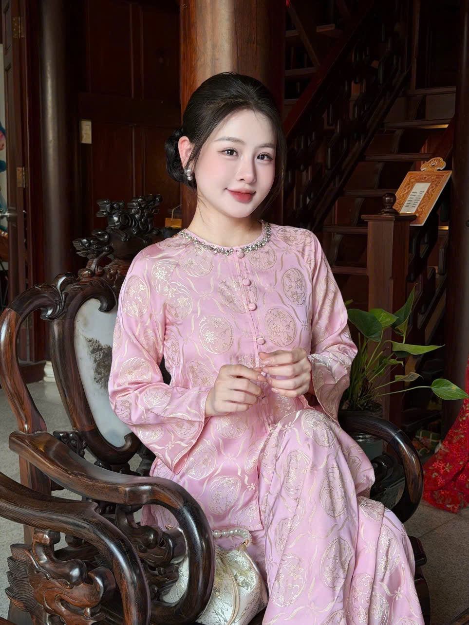 Traditional Vietnamese Áo Bà Ba Set - Soft Pastel Pink Tunic with Pants | Southern Vietnam Heritage Wear | Tết & Tea Ceremony Outfit