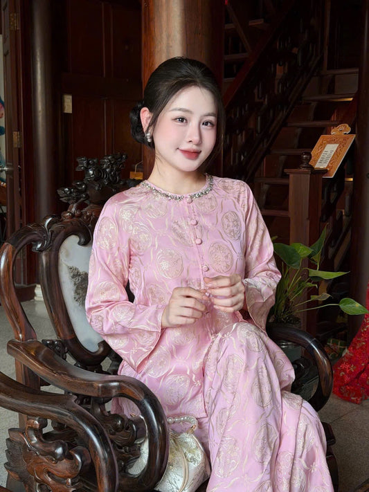 Traditional Vietnamese Áo Bà Ba Set - Soft Pastel Pink Tunic with Pants | Southern Vietnam Heritage Wear | Tết & Tea Ceremony Outfit
