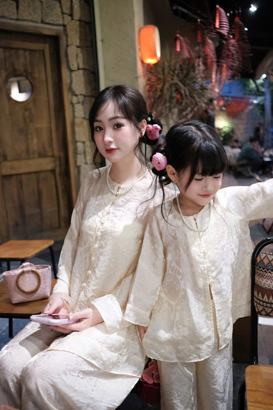 Matching Mother Daughter Ao Ba Ba Set - Silk Vietnamese Outfit - Mommy and Me Tet Lunar New Year - Kid Ao Ba Ba